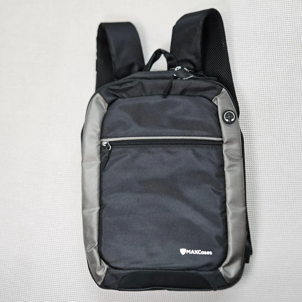 MAXcases‎ Black Gray Slim Tech Backpack Laptop Bag with USB Charging Port